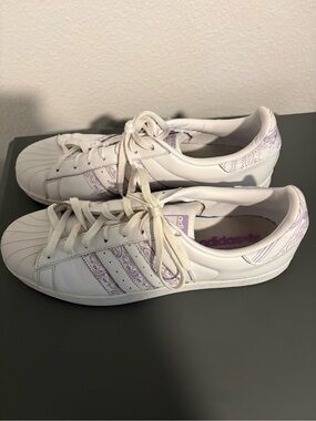 Adidas Superstar White Purple Paisley Fashion Sneakers Men’s 12.5
